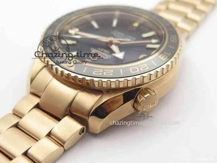 1221 Efficient Planet Ocean GMT 43.5mm RG V6F 1:1 Best Edition Black Dial On RG Bracelet A 8182